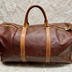 Vintage, Rare Etro Burgundy Coated Canvas Speedy 50 Travel Bag 20in x 10in x 10i